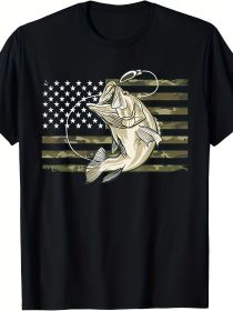 Fishing Camouflage American Flag Bass Fisherman Camouflage T-shirt (Color: Black, size: XL)