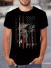 Retro Style Fishing Rod And Innovative American Flag Pattern Round Neck And Short Sleeved T-shirt